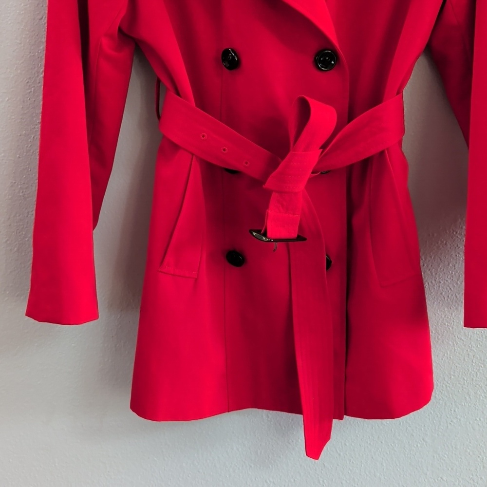 Lands' End Classic Double Breasted Women's Vibrant Red Trench Coat - Picture 3 of 8